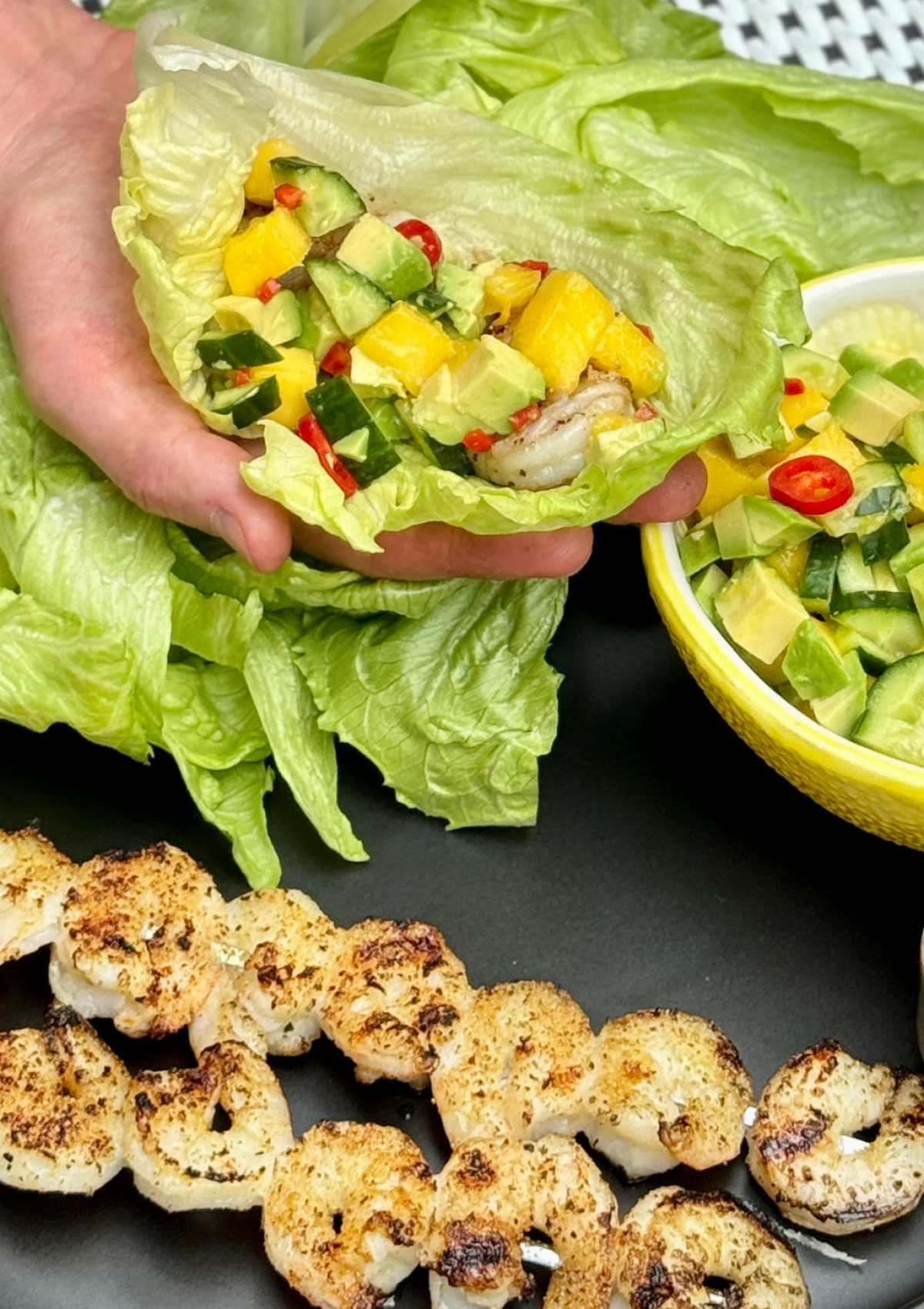 GRILLED PRAWNS & MANGO SALAD LETTUCE CUPS